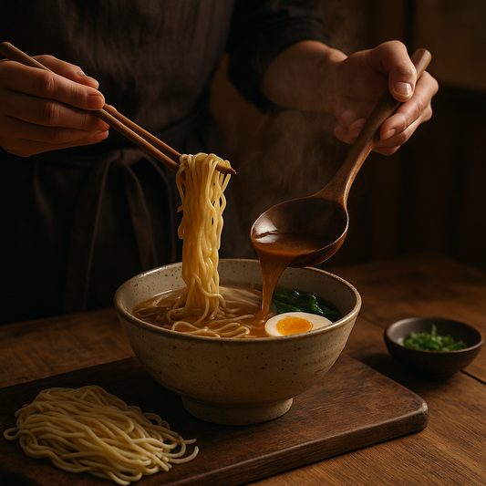 Ramen japonés con fideos y huevo