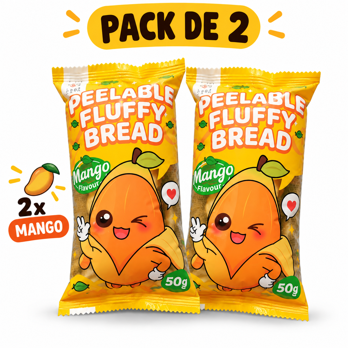 Bizcocho esponjoso pelable sabor plátano 65g o mango 50g| Dulce asiático tipo fluffy bread