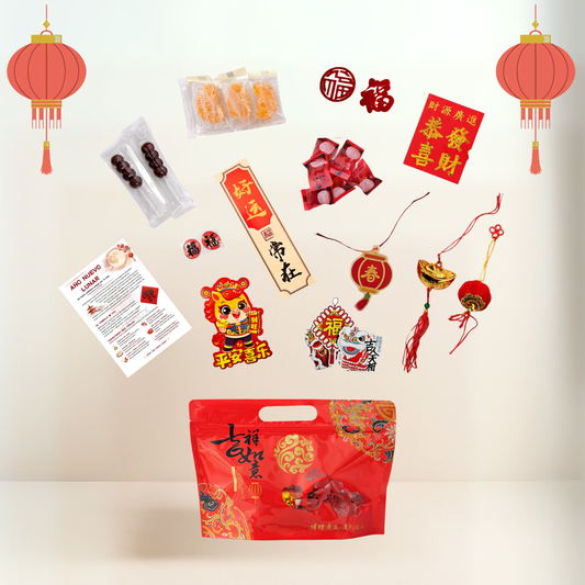 🎊 Edición LIMITADA 🧧 Lucky Bag — "Cotillón" con Sorpresas del Año Nuevo Chino — Bolsa regalo con 9 productos festivos y una tarjeta explicativa 🐲 Ideal para celebrar y compartir