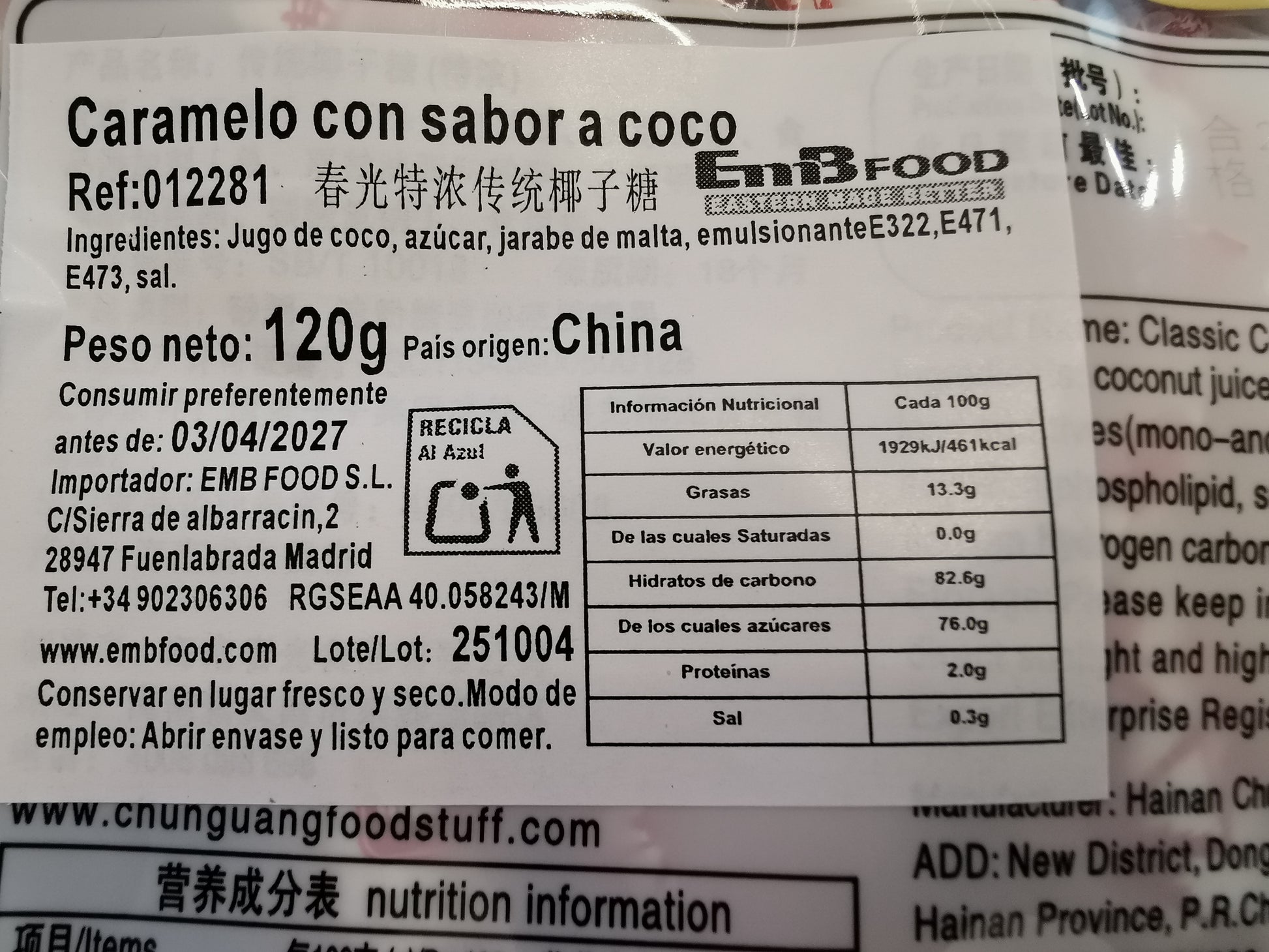 Etiqueta caramelos coco