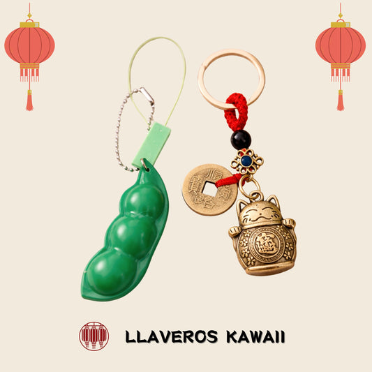 ✨ Llavero Kawaii Japonés – Maneki Neko 🐱 o Edamame 🫛 | Un toque de suerte y diversión para tu día