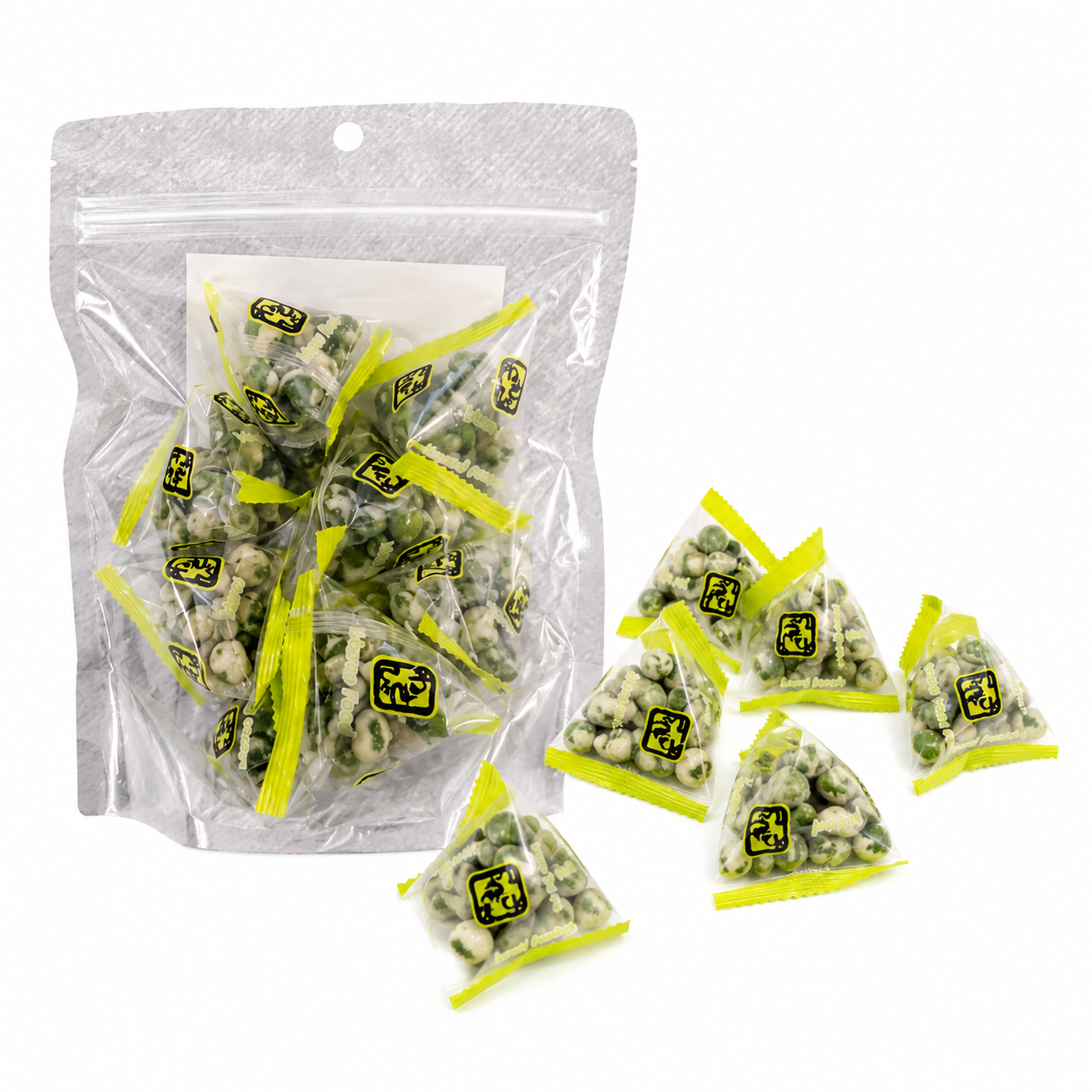Guisantes crujientes sabor wasabi, snack asiático picante