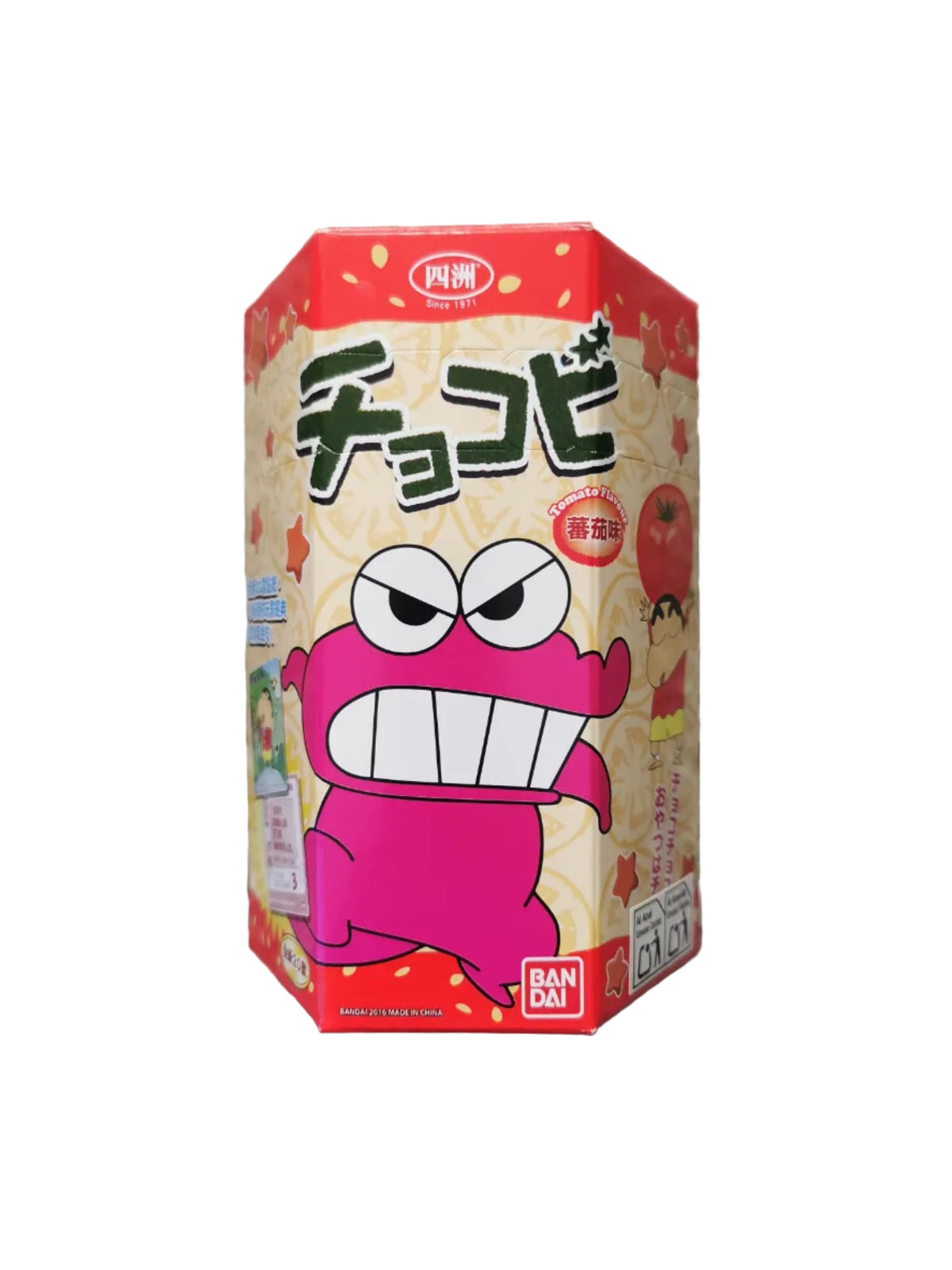 Chocobi Shin Chan sabor chocolate, tomate o caramelo 18 g | Snack japonés crujiente