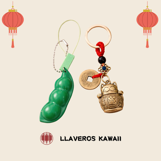 ✨ Llavero Kawaii Japonés – Maneki Neko 🐱 o Edamame 🫛 | Un toque de suerte y diversión para tu día