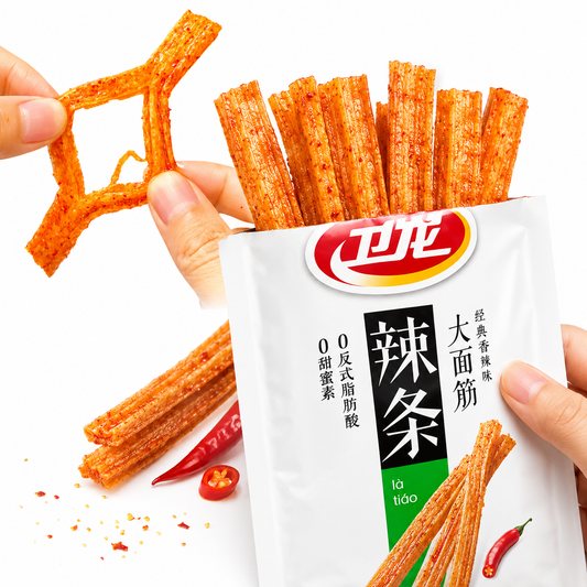 Tiras picantes "La Tiao" 106 g | Snack chino de gluten de trigo sabor intenso y picante